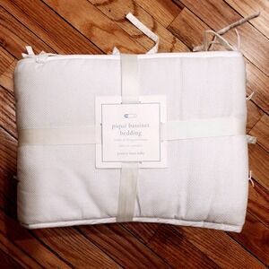 Pottery Barn Kids White Pique Bassinet Bedding Set Bumper & Skirt NEW Neutral
